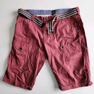 Point Zero Shorts Mens 36 Utility Cargo Cotton Raspberry + Belt Casual Everyday